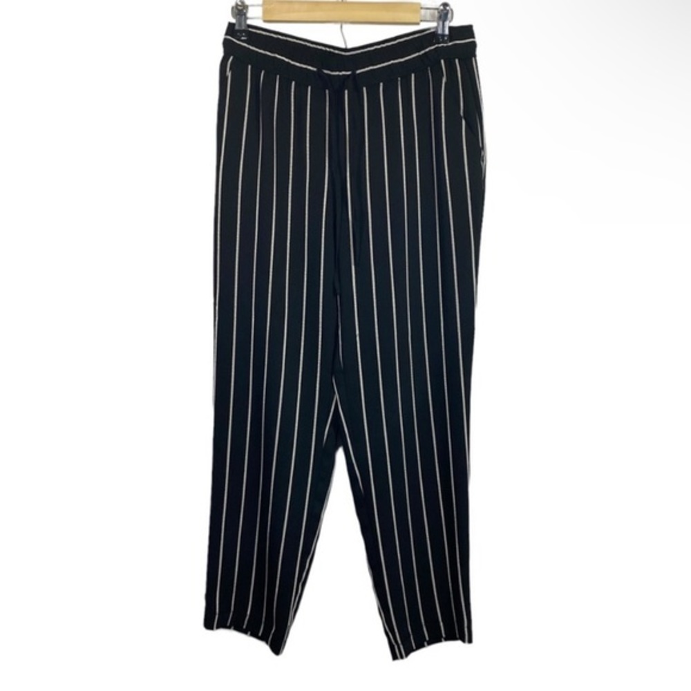 Loft Women Size XS Trousers Pants Black White Stripe Pull On Drawstring‎